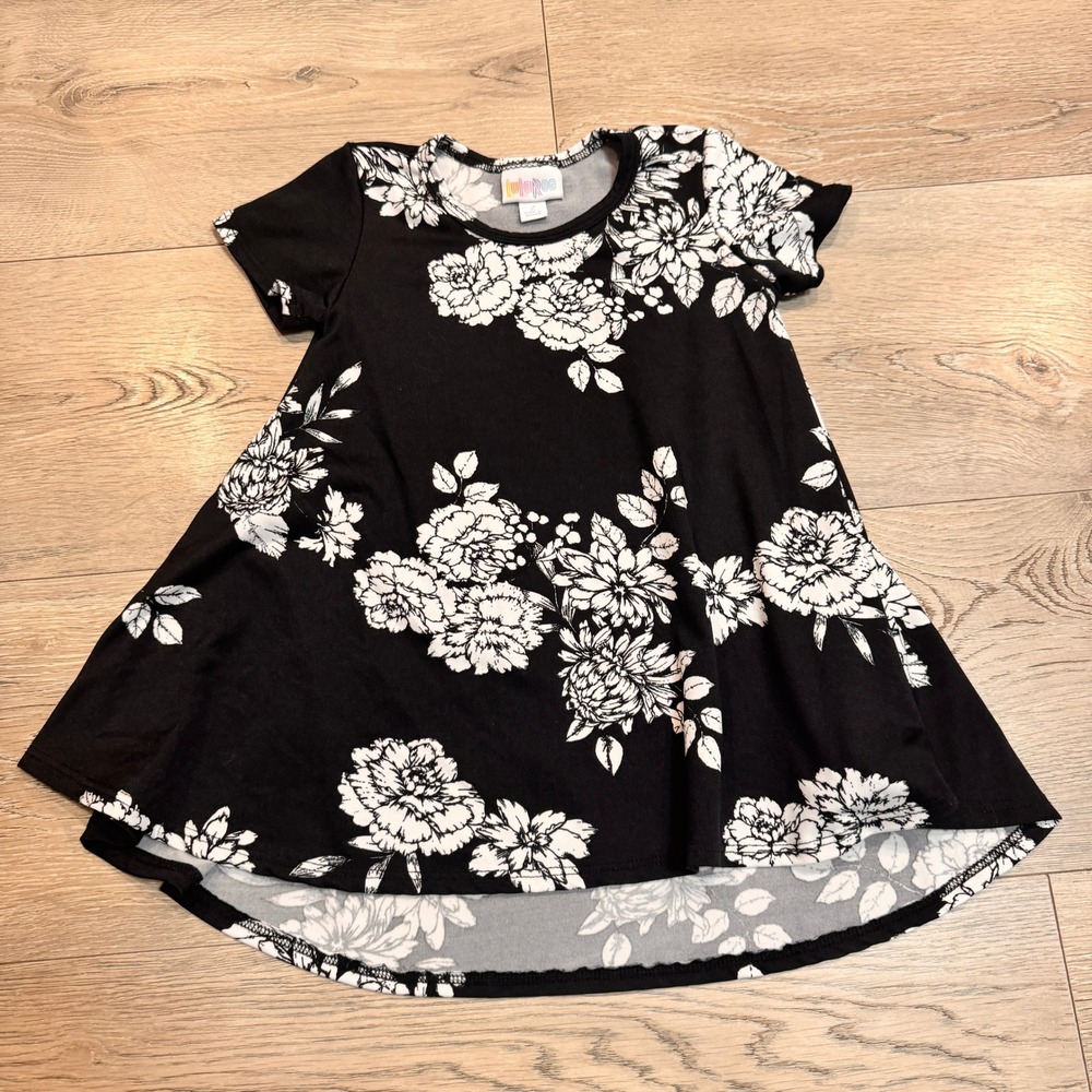 LuLaRoe Girls' Floral Swing Dress Cute Comfy Casual Black‎ White Size 2